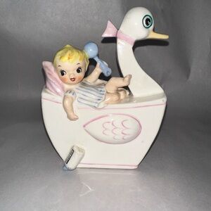 Vintage Relp Ceramic Baby and Swan Planter